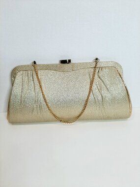 Vintage old money glam gold shimmer link chain Cinderella clutch bag